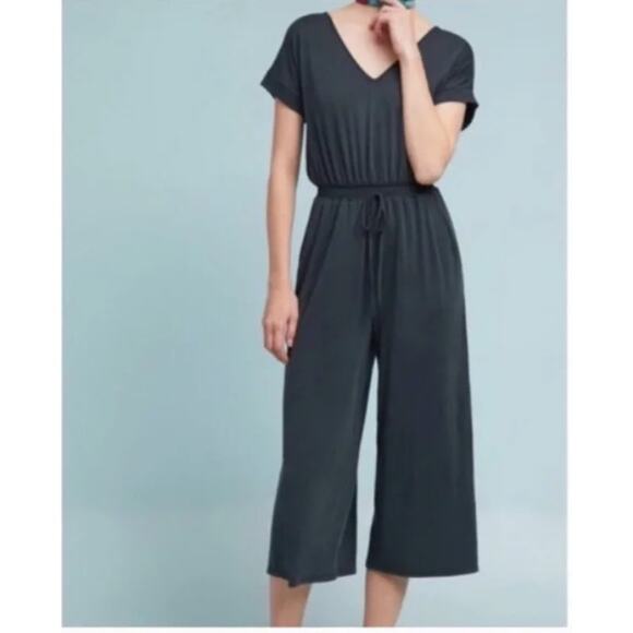 Anthropologie Saturday Sunday Eden Jumpsuit V Neck Cropped Slate Gray Size Small - Picture 1 of 10